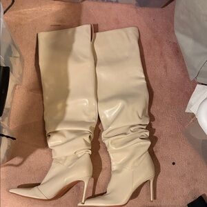 Amina Muaddi Ivory Over the Knee Boots